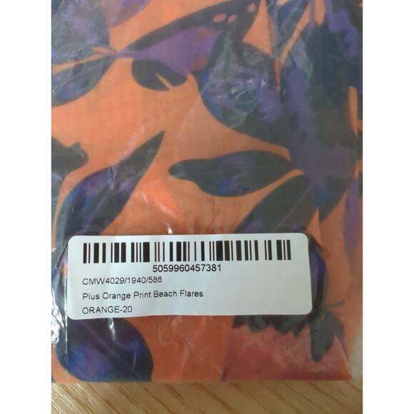 PrettyLittleThing Plus Orange Print Beach Flares Pants US 16 NWT - Picture 3 of 3